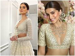 Tara Sutaria Photos: डीप नेक ब्लाउज, व्हाइट लहंगा पहन हुस्न की परी लगीं तारा सुतारिया, माथे की बिंदी ने भी उड़ाई फैंस की नींद