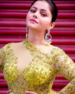 IN PICS | Rubina Dilaik’s Pretty Barbie Look In A Yellow Frill Gown