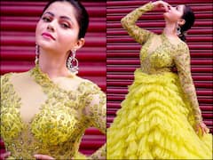 IN PICS | Rubina Dilaik’s Pretty Barbie Look In A Yellow Frill Gown