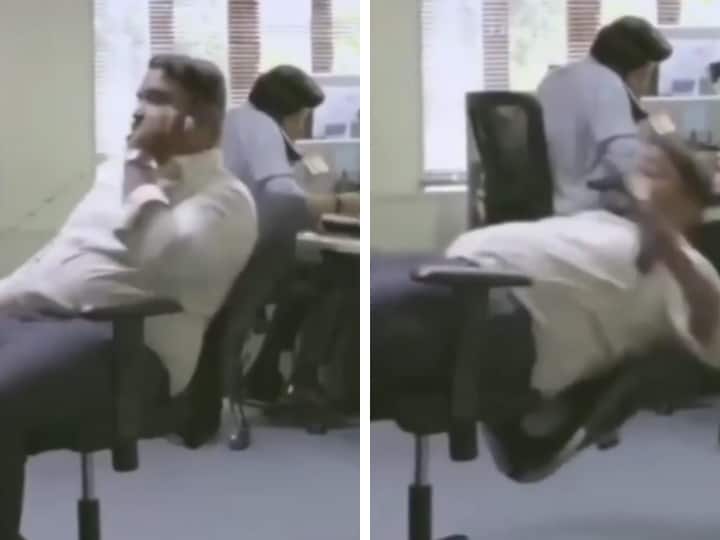 Man falls from chair in office while was talking to someone, vikram bhatt share funny video Watch : कुर्सी ने इस शख्स को दिया धोखा, फिर हुआ ऐसा कि पूरा ऑफिस देखता रह गया