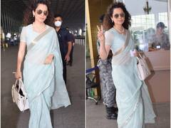 IN PICS| Kangana Ranaut Ditches The Sporty Airport Look For A Saree