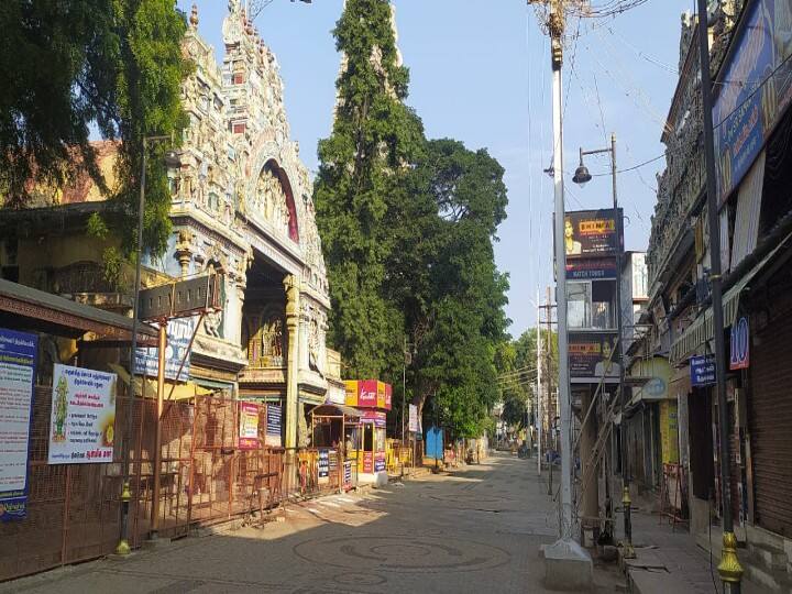 மதுரை மீனாட்சியம் கோயில் பகுதி வெறிச்சோடியிருக்கும் காட்சி.
