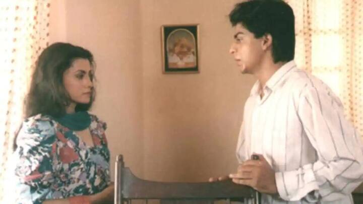 अपने से बड़ी उम्र की हीरोइन संग इश्क फरमाने की लिस्ट में शाहरुख खान का भी नाम शामिल है. ये फोटो शाहरुख की फिल्म माया मैमसाब की है.