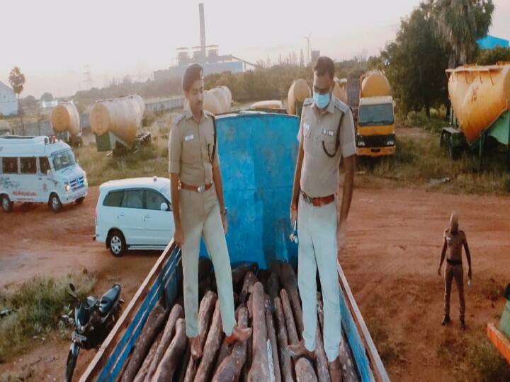10 crore worth of red sandalwood taken to Thoothukudi port for smuggling abroad தூத்துக்குடி துறைமுகத்திற்கு எடுத்து செல்லப்பட்ட 10 கோடி மதிப்பிலான செம்மரம் பறிமுதல்