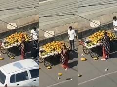 Watch Video: தள்ளுவண்டியிலிருந்து பழங்களை எடுத்து தரையில் வீசிய பெண்… அராஜக வீடியோ வைரல்!