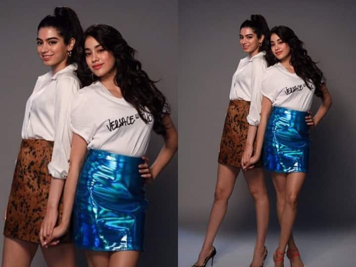 टॉक शो के लिए कपूर बहनों ने सफेद टॉप और शिमर स्कर्ट पहन रखी थी.