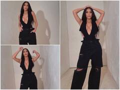 Kim Kardashian Poses In Risqué Black Plunging Top In NEW PICS, Days After Her Bahamas Trip With Beau Pete Davidson