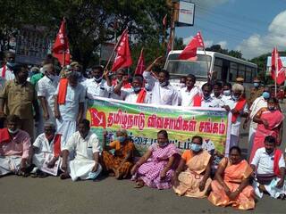 நீரில் மூழ்கிய பயிர்களுக்கு 30,000 இழப்பீடு கேட்டு தஞ்சையில் விவசாயிகள் சாலை மறியல்
