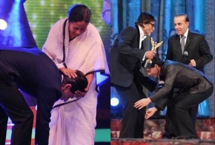 बॉलीवुड के बादशाह शाहरुख खान भी कई मौकों पर अपने से बड़ों को सम्मान देते हुए और उनके पैर छूते हुए नज़र आ चुके हैं.