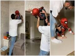 Watch: पापा ने बेटे को Spider Man बना चिपका दिया दीवार से, वीडियो में देखिए फिर क्या हुआ