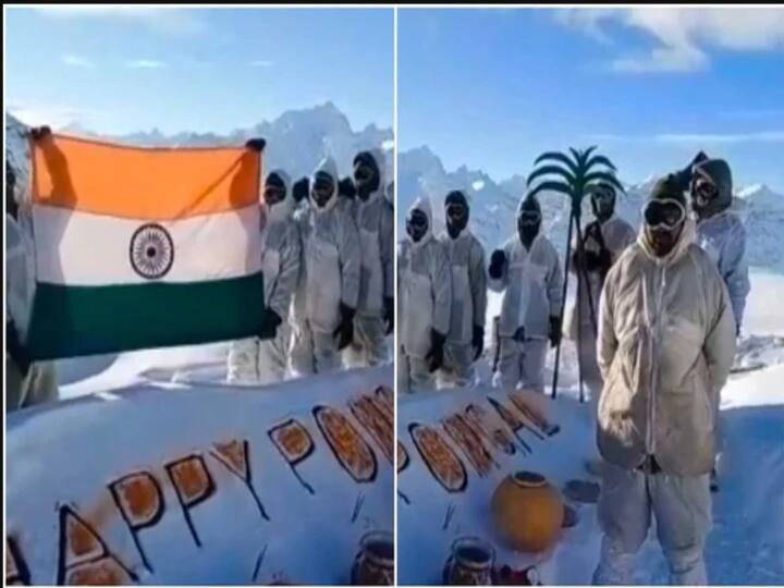 Ladakh: Indian Army soldiers deployed in Kargil district celebrating pongal in snow video goes viral Watch Video: கொட்டும் பனி.. குடும்ப நினைவுகள்.. ராணுவ வீரர்களின் நெகிழ்ச்சி பொங்கல்.. வைரல் வீடியோ !