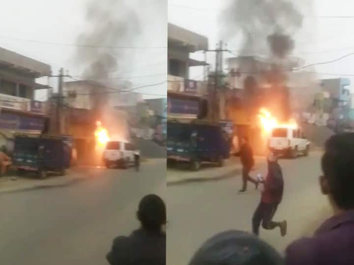 VIDEO: woman caught the collar of the CO in Patna, Fire in Bakhtiyarpur Circle Officer Vehicle on Road ann VIDEO: पटना में बीच सड़क पर युवती ने CO का कॉलर पकड़ा- कहने लगी ये मेरा पति है, सब कुछ है, 'साहब' की गाड़ी तक फूंक दी