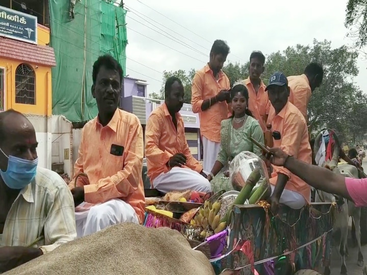 விருத்தாசலத்தில் கவனத்தை ஈர்த்த தாய் மாமன் சீர் - பறையிசை மேளத்துடன் மாட்டு வண்டியில் உறவினர்களோடு ஊர்வலம்