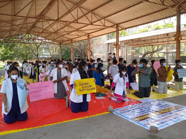 6ஆவது நாளாக முட்டிபோட்டு போராட்டம் நடத்தும் பயிற்சி மருத்துவர்கள் - ஏன் தெரியுமா?