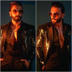 IN PICS| Ranveer Singh Ups The Glam Quotient In A Shiny Black Blazer