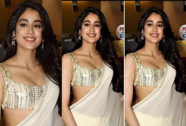 જો તમે ઇચ્છો તો, તમે હેવી વર્ક બ્લાઉઝ સાથે પ્લેન સાડીને જોડી શકો છો અને તેને પાર્ટીવેર લુક આપી શકો છો. જાહ્નવી કપૂર મિરર વર્ક બ્લાઉઝ સાથે આ સિમ્પલ સી પ્લેન સાડીમાં અદભૂત લાગે છે. જે જોઈને ફેશન ઇન્સિપિરેશન  લઈ શકાય છે