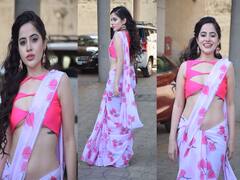 आंखें तेरी अशर्फी: गुलाबी फूलों की साड़ी और जालीदार ब्लाउज पहन Urfi Javed ने घायल कर दिए दिल, लहराया पल्लू तो हो गए ढेर