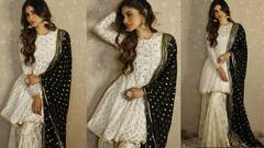 લગ્નના સમાચારો વચ્ચે મૌની રોયની વ્હાઇટ એન્ડ ગોલ્ડન શરારામાં તસવીરો આવી સામે