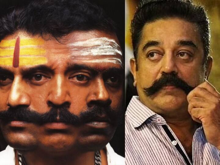 Kamal Haasan explained  How Virumandi movie poster design made know here Virumandi Poster: ”அவர்தான் எல்லாம்” : நெப்போலியனிடம் மூன்று முக மாஸ் போஸ்டரின் சீக்ரெட்டை சொன்ன கமல்..