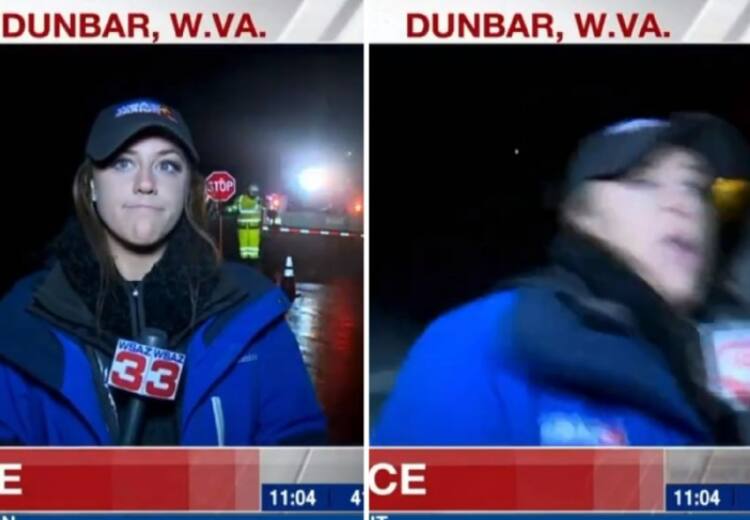 A car hits a TV reporter during live reporting and she continues to do her job in a viral video in USA லைவ் நிகழ்ச்சியில் பின்னால் வந்து மோதிய கார்... கீழே விழுந்தும் விடாமல் பணியை செய்த பெண் நிருபர்: வைரலாகும் வீடியோ!