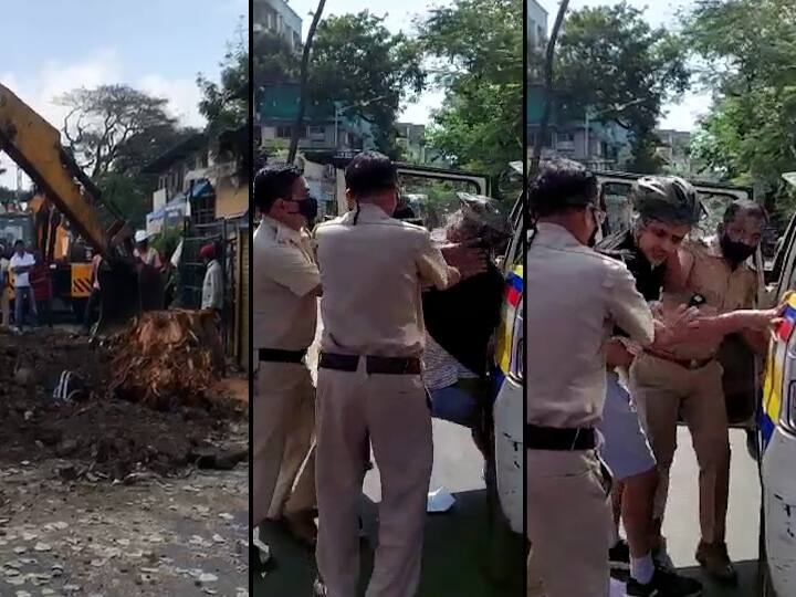 Police arrest tree lover protesting against tree felling in Mumbai video goes viral मुंबईत झाड तोडण्यास विरोध करणाऱ्या वृक्षप्रेमीलाच पोलिसांनी घेतलं ताब्यात, व्हिडीओ व्हायरल