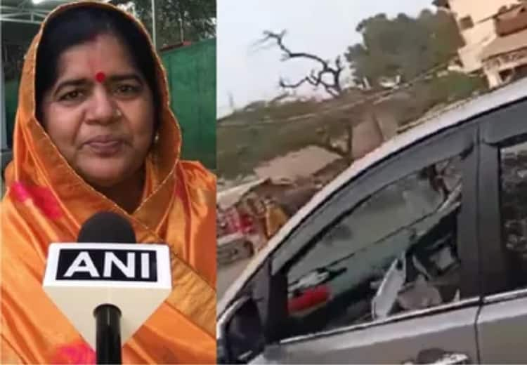 BJP leader Imarti Devi throws away mask given to her by Aam Aadmi Party cadres and violates Covid restrictions in a viral video முகக்கவசத்தை கொடுத்த ஆம் ஆத்மி கட்சியினர்.. தூக்கி எறிந்த பாஜக பெண் தலைவர்.. வைரலாகும் சர்ச்சை வீடியோ!