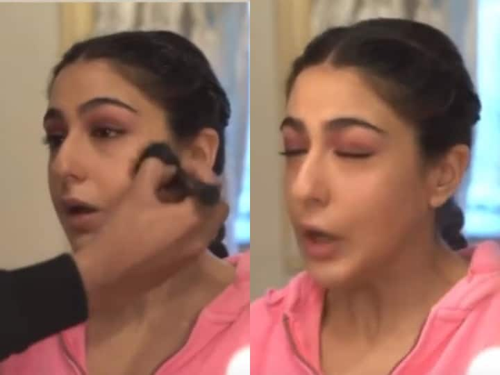 Bulb explodes during Sara Ali Khan’s makeup video goes viral on internet Sara Ali Khan : अरे देवा! मेकअप करत असतानाच साराच्या चेहऱ्यावजळ फुटला बल्ब! पाहा video