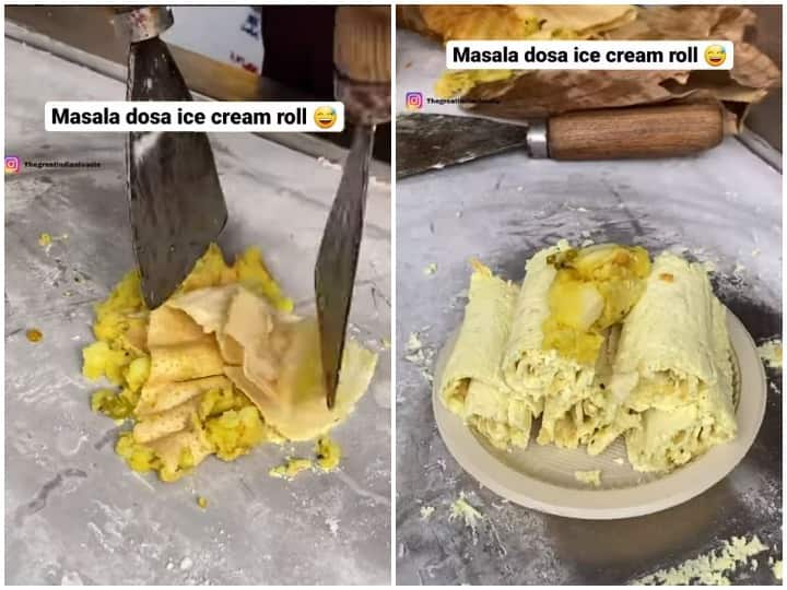 Users got angry after seeing Masala Dosa Ice Cream Roll said Try poison too Watch: मसाला डोसा आइसक्रीम रोल देख फूटा यूजर्स का गुस्सा, कहा- जहर भी ट्राई करो