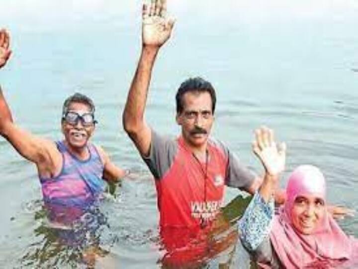 69-year-old Arifa VK from Ernakulam's Aluva swims across Periyar river வயசு வெறும் நெம்பர் : 69 வயது மூதாட்டியும், 70 வயது முதியவரும் பெரியார் ஆற்றை நீந்தி சாதனை...!