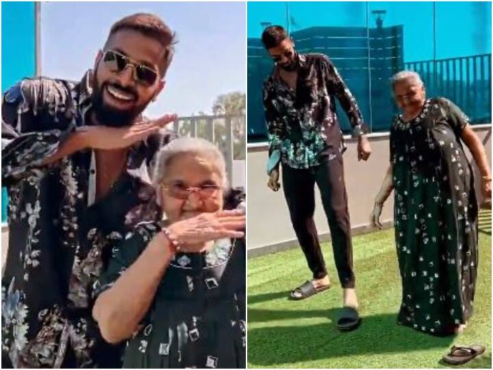 Hardik Pandya dances on Pushpa song becomes viral on instagram Hardik's Pushpa Dance: బామ్మతో శ్రీవల్లి స్టెప్ వేయించిన హార్దిక్.. వైరల్ అవుతున్న వీడియో!