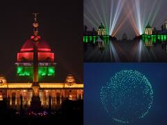 Republic Day 2022 : ड्रोन लाइट शो की रिहर्सल में जगमगाया राष्ट्रपति भवन, देखें तस्वीरें