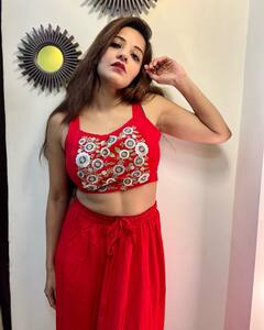 Monalisa Photo: रेड क्रॉप टॉप और स्कर्ट में मोनालिसा का दिखा दिलकश अंदाज, कातिलाना मुस्कान देख दिल हार बैठे फैंस