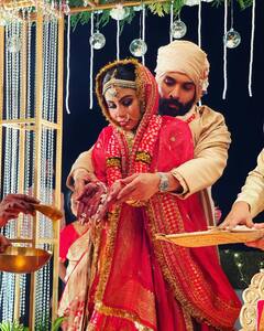 IN PICS: Mouni Roy Makes The Prettiest Bride In Sabyasachi Lehenga For Her Bengali Wedding