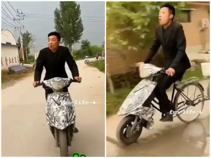 Eco friendly Scooty cycle scooty viral video ਵਿਅਕਤੀ ਨੇ ਲਾਇਆ ਜੁਗਾੜ ਤੇ ਬਣਾ ਲਈ Eco friendly Scooty, ਲੋਕਾਂ ਨੇ ਕਿਹਾ, ਪੈਟ੍ਰੋਲ ਦੀਆਂ ਕੀਮਤਾਂ ਤੋਂ ਹੋਇਆ ਹੋਵੇਗਾ ਪ੍ਰੇਸ਼ਾਨ