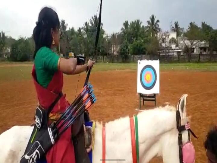 WATCH VIDEO | World record holder for shooting 1,389 arrows in 3 hours on horseback by muthamizh selvi WATCH VIDEO| குதிரை மீது அமர்ந்து 3 மணிநேரத்தில் 1,389 அம்புகளை எய்து உலக சாதனை.. வாகை சூடிய முத்தமிழ்ச்செல்வி