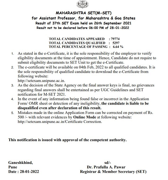 MH SET Result : सेट परीक्षेचा निकाल जाहीर, असा पाहा रिझल्ट