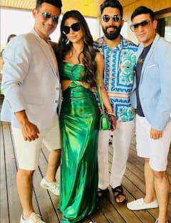 Newly Married Mouni Roy DAZZLES In Green Outfit At Her Post Wedding Party With Friends- See Pics