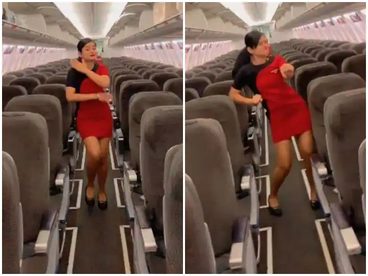 Air hostess dance on kacha Badam song video viral Kacha Badam ਆਡੀਓ 'ਤੇ ਏਅਰ ਹੋਸਟੈਸ ਨੇ ਜਹਾਜ਼ 'ਚ ਲਾਏ ਠੁਮਕੇ, ਵੀਡੀਓ ਹੋਇਆ ਤੇਜ਼ੀ ਨਾਲ ਵਾਇਰਲ