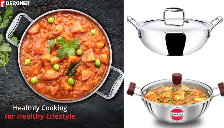 amazon offers : best stainless steel kadhai, vinod bergner, hawkins steel kadai Amazon Deal: તમારા કિચન માટે બેસ્ટ સ્ટીલની કઢાઇ, આ છે હેવી બેસની Stainless Steel Kadhai