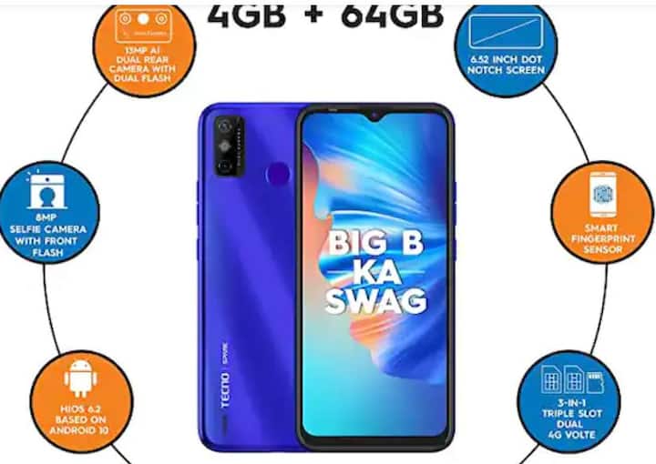 Tecno Spark 6 Go:এই স্মার্টফোনে পাবেন 4 GB RAM এর সঙ্গে 64 GB ইন্টারনাল মেমরি। ফটোগ্রাফির জন্য এতে ডুয়েল   রেয়ার ক্যামেরা সেটআপ দেওয়া হয়েছে। ফোনে পাবেন 5000mAh ব্যাটারি দেওয়া হয়েছে। এর ডিসপ্লে 6.52 ইঞ্চি। Flipkart-এ   এর দাম 9749 টাকা।