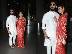 Mouni-Suraj Spotted After Marriage: शादी के बाद मिसेज नांबियार बनकर पति सूरज नांबियार के साथ मुंबई लौटीं मौनी रॉय, लाल बनारसी साड़ी पहने खूब जंची एक्ट्रेस
