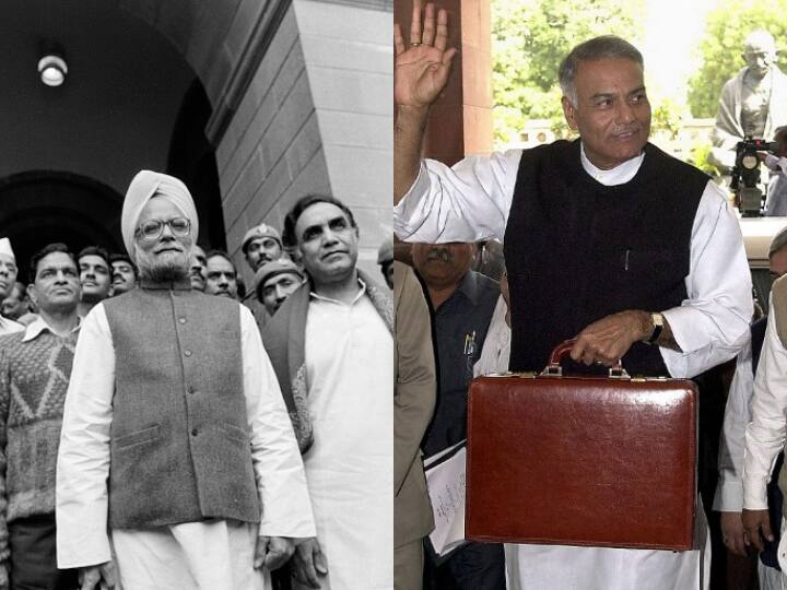 Manmohan Singh presenting the Union Budget in 1995, when it would be presented during the evening time (left), Yashwant Sinha was the first minister to present the Union Budget in the morning time (right) | Images: AFP
