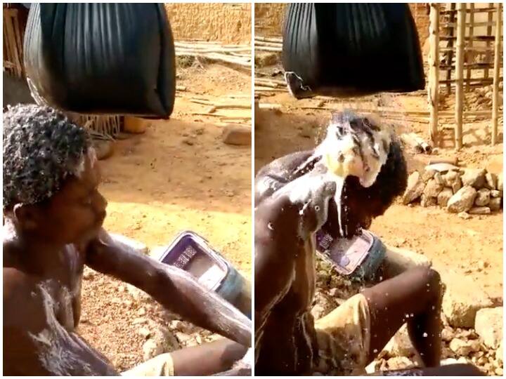 Man made shower using desi jugaad, then sat comfortably and took a bath Watch: शख्स ने देशी जुगाड़ लगाकर बनाया शॉवर, फिर आराम से बैठकर ऐसे नहाया