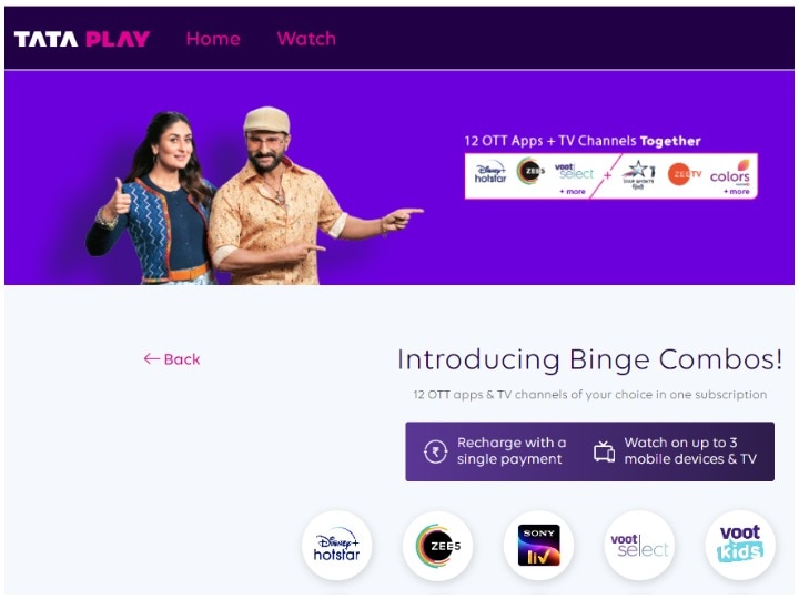 Tata Play Binge Combo Plans With Netflix Disney Hotstar Amazon Prime