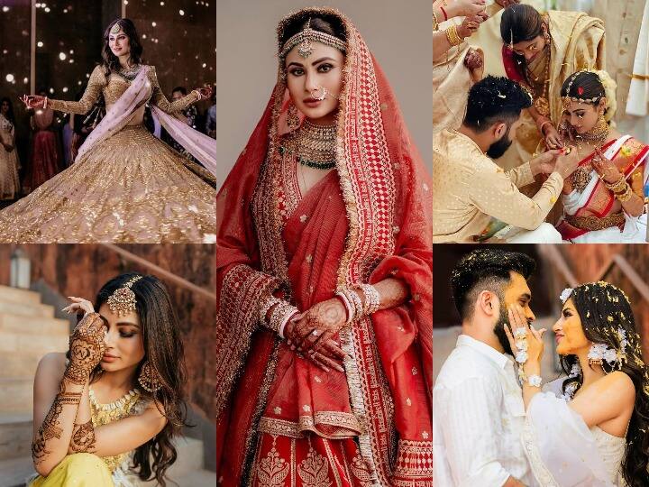 Mouni Roy Wedding Album: दिल्ली की रहने वाली मौनी रॉय ने हाल ही में बिजनेसमैन सूरज नांबियार से शादी रचा ली हैं. मौनी की शादी  साउथ इंडियन और बंगाली दोनों रीति रिवाजों से हुई हैं. इसकी कई तस्वीरें भी सोशल मीडिया पर वायरल हो रही हैं. जिसमें मौनी काफी खूबसूरत जनर आ रही हैं. आज इस रिपोर्ट में हम आपको मौनी रॉय (Mouni Roy) और बिजनेसमैन सूरज नांबियार (Suraj Nambiar) की हल्दी से लेकर शादी तक की तस्वीरें दिखाने जा रहे हैं.डालिए एक नजर.......