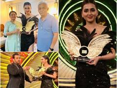 IN PICS| Bigg Boss 15 Winner Tejasswi Prakash Flaunts Her Trophy As She Poses With Her Parents