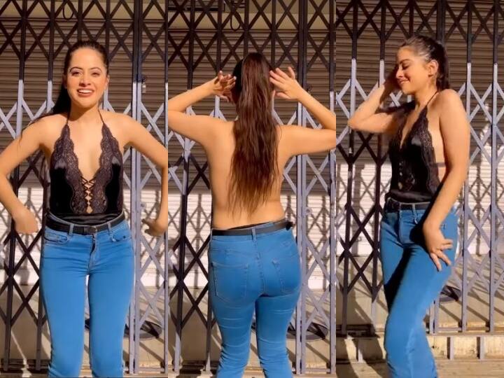 Urfi Javed Dance Video on Kacha badam trend in black backless top bigg boss ott fame actress Watch: Urfi Javed ने बैकलेस टॉप पहन मटकाई कमर, कातिलाना स्माइल ने फैंस का हाल किया बेहाल