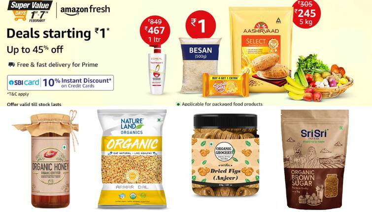 Amazon Offer On Organic Grocery Amazon Grocery @ 1 Rupees Sale Organic Food Online Amazon Pantry Sale Amazon Deal: हेल्थ के लिये बेस्ट Organic दालें, शहद, ओट्स, मखाने समेत और भी कई सामान खरीदें एकदम सस्ते में  