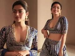 डीप नेक ब्लाउज, गोल्डन एम्ब्रॉयडरी लेहेंगा, नव्या लूकने रश्मिकाने जिंकली चाहत्यांची मने