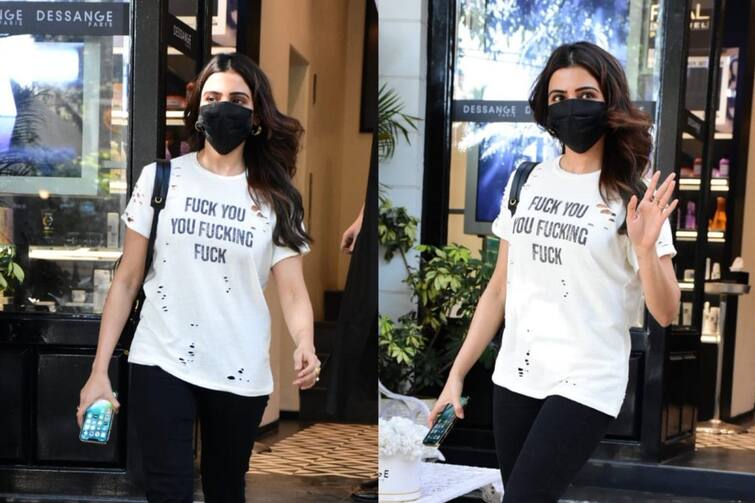 Samantha spotted at a salon in Mumbai, slays in casuals and steals attention with her tee Samantha: సమంత ఆన్ ఫైర్.. ఎవరికో వార్నింగ్ ఇచ్చినట్లుంది కదా..?